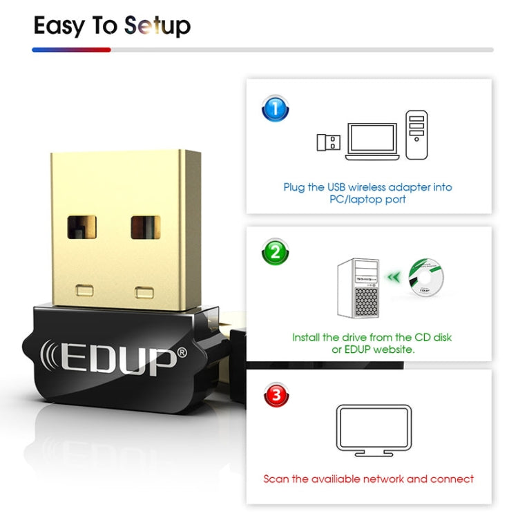 EDUP EP-AC1651 USB WIFI Adapter 650Mbps Dual Band 5G/2.4GHz External Wireless Network Card Wifi Dongle Receiver for Laptop Windows MacOS EDUP EP-AC1651 USB WIFI Adapter 650Mbps Dual Band 5G/2.4GHz External Wireless Network Card Wifi Dongle Receiver for Laptop Windows MacOS